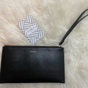 Furla black leather wristlet